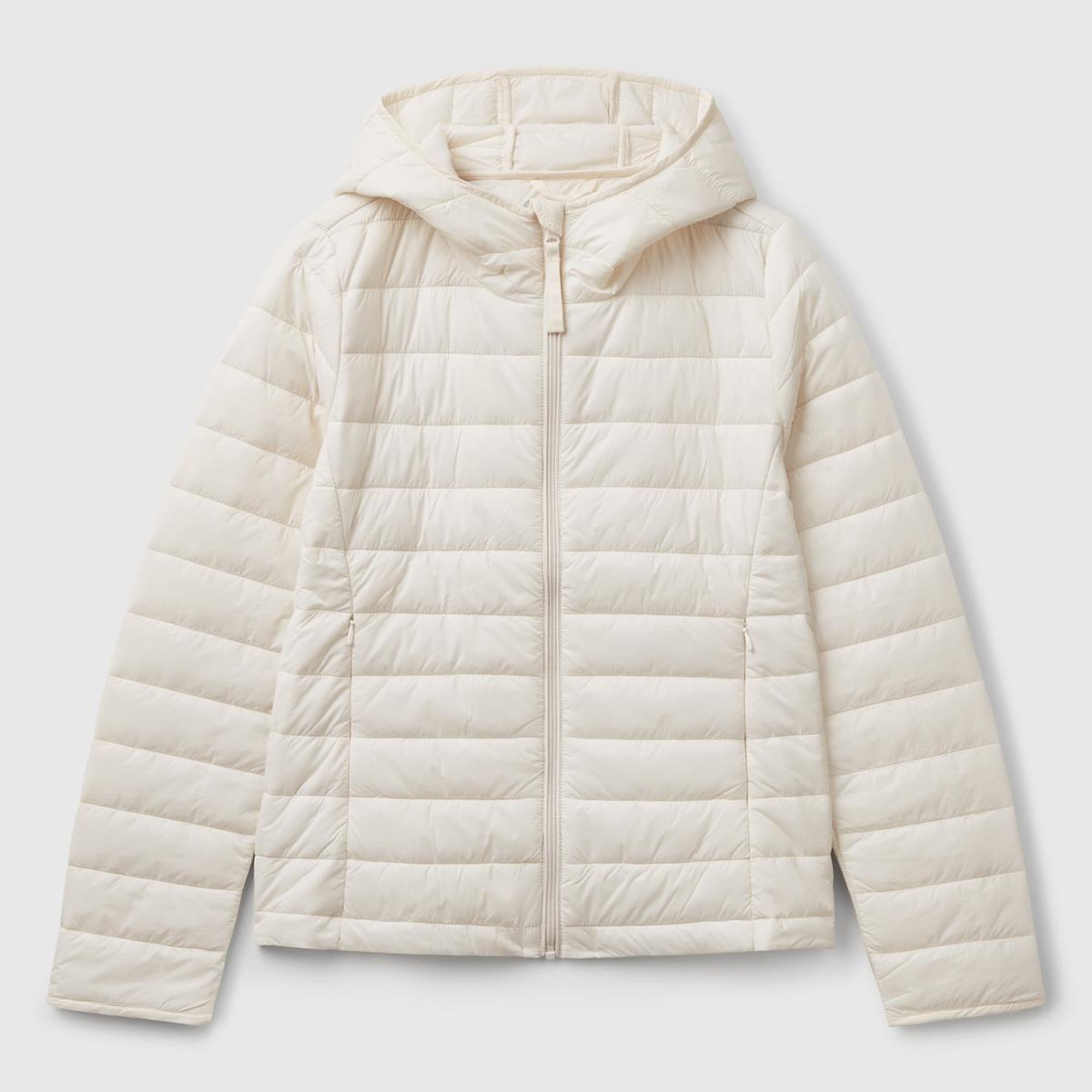 Kadın Krem Polyester Dolgulu Feramuarlı Kapüşonlu Slim Fit Puffer Mont