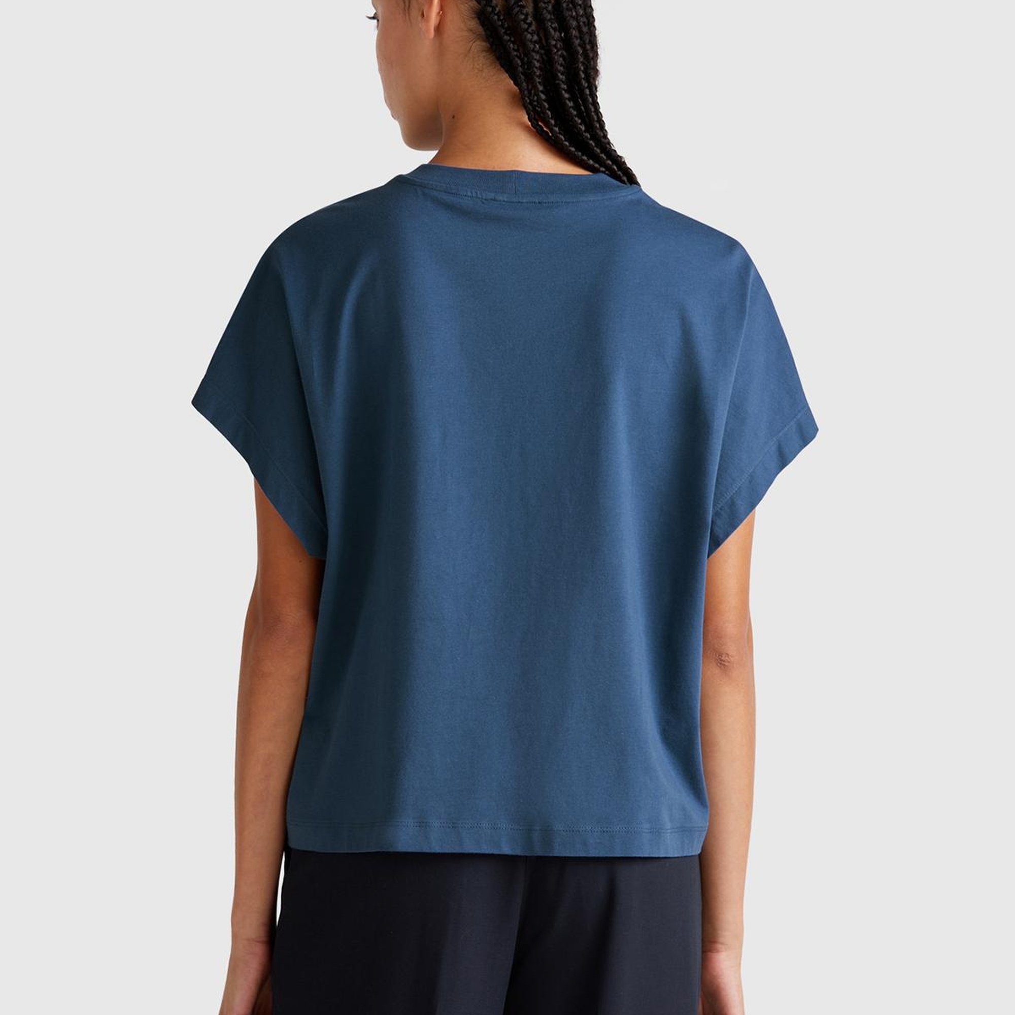 Kadın Denim %100 Pamuk Kimono Kollu Bisiklet Yaka T-Shirt