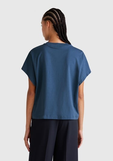  Kadın Denim %100 Pamuk Kimono Kollu Bisiklet Yaka T-Shirt