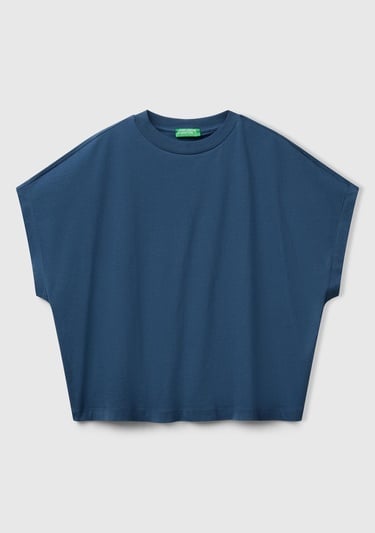  Kadın Denim %100 Pamuk Kimono Kollu Bisiklet Yaka T-Shirt