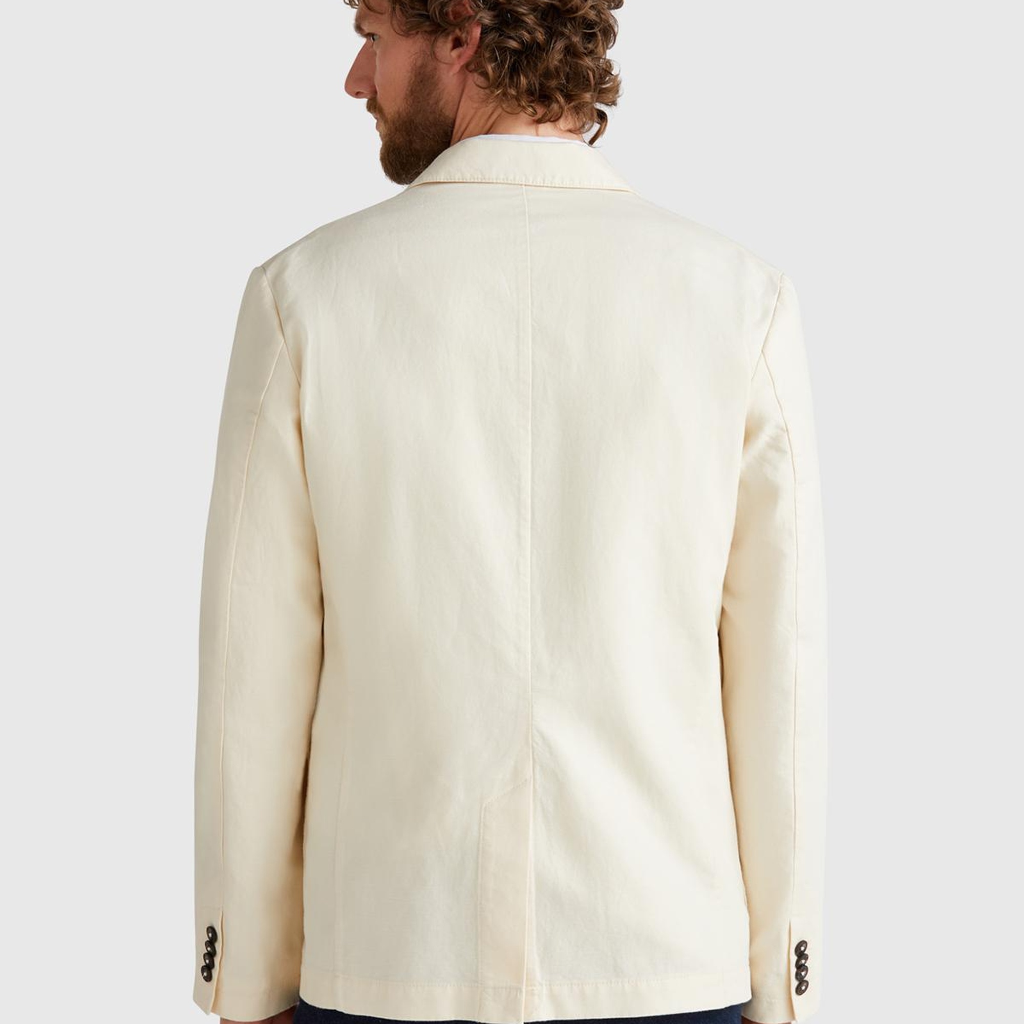 Erkek Bej Keten Karışımlı Biyeli Cep Detaylı Çift Düğmeli Blazer Ceket