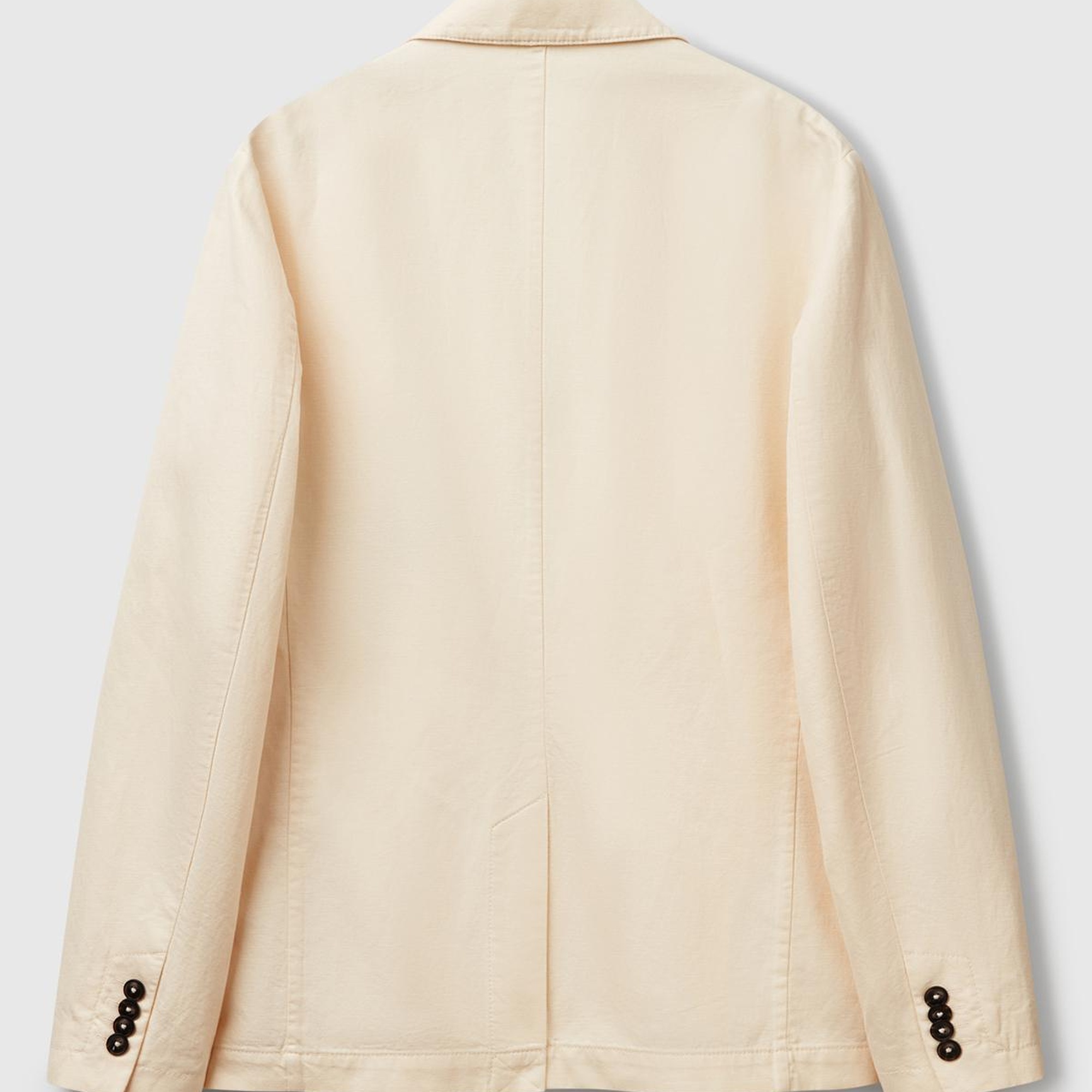 Erkek Bej Keten Karışımlı Biyeli Cep Detaylı Çift Düğmeli Blazer Ceket