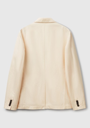  Erkek Bej Keten Karışımlı Biyeli Cep Detaylı Çift Düğmeli Blazer Ceket