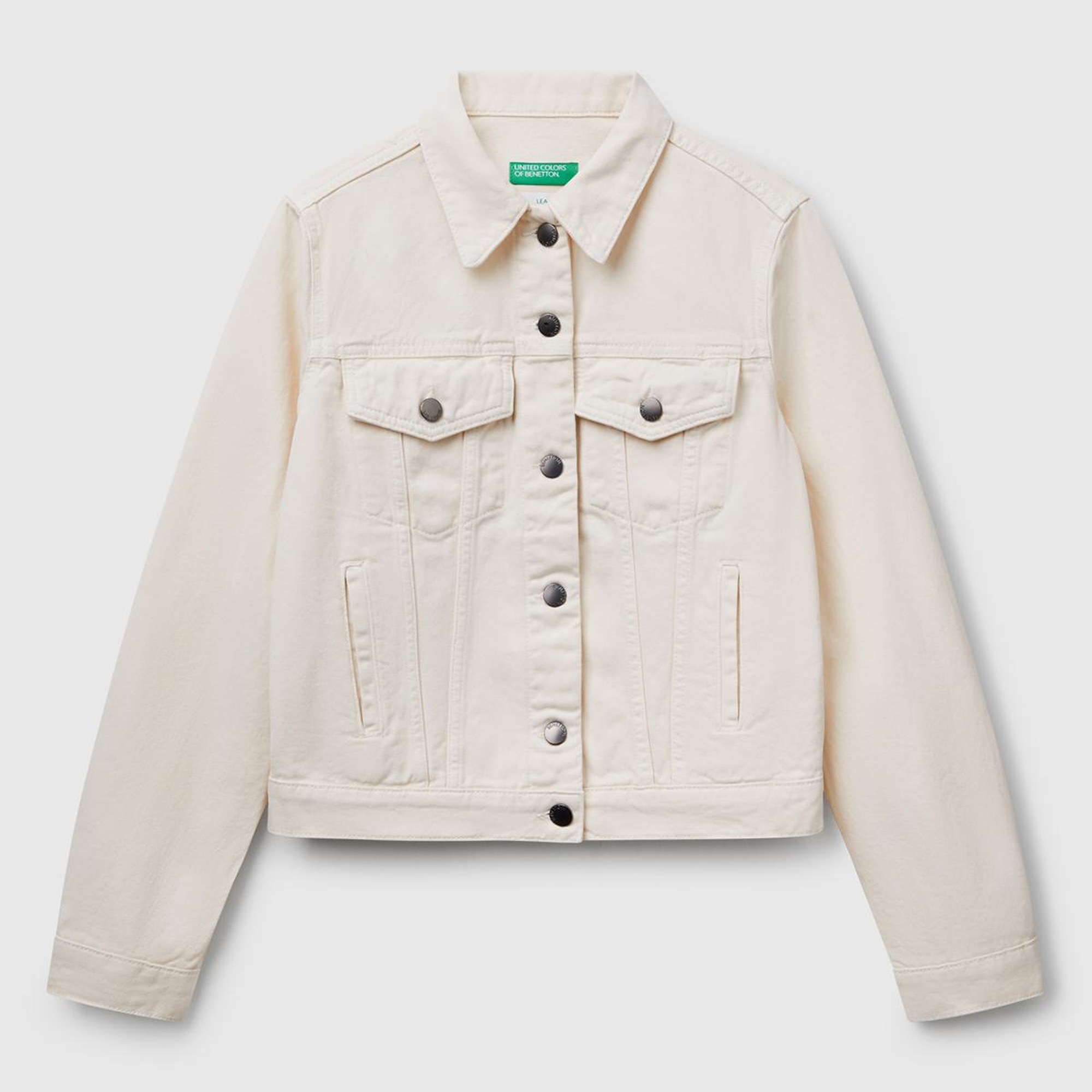 Kadın Krem %100 Pamuk Yanları Cepli Straight Fit Denim Ceket