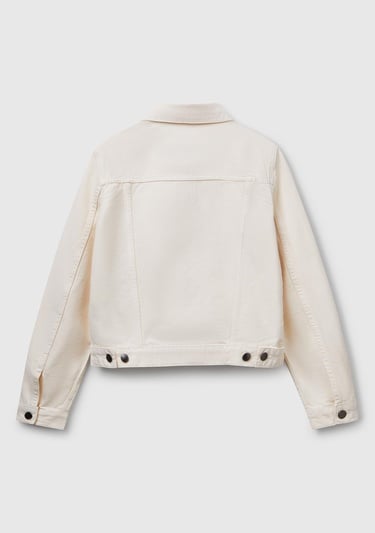  Kadın Krem %100 Pamuk Yanları Cepli Straight Fit Denim Ceket