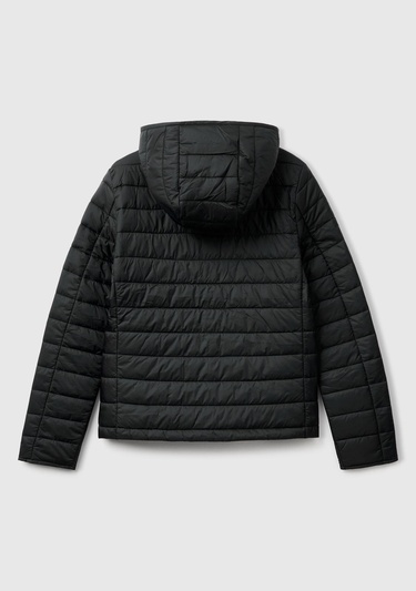  Kadın Siyah Polyester Dolgulu Feramuarlı Kapüşonlu Slim Fit Puffer Mont