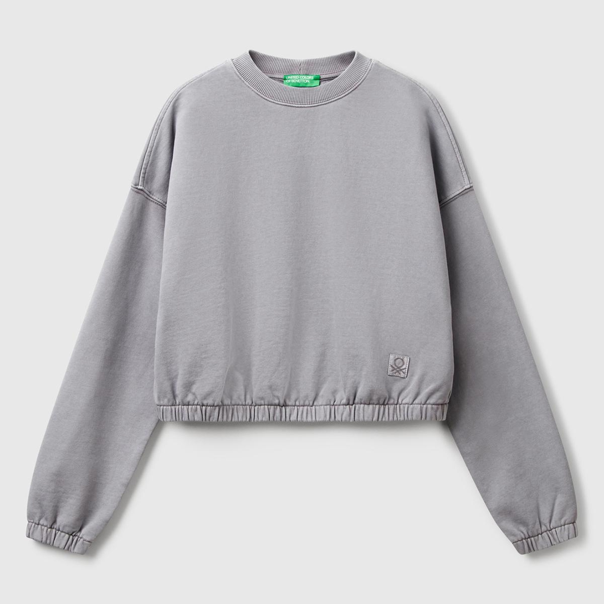 Kadın Antrasit %100 Pamuk Logo Baskılı Düşük Omuzlu Relax Fit Sweatshirt