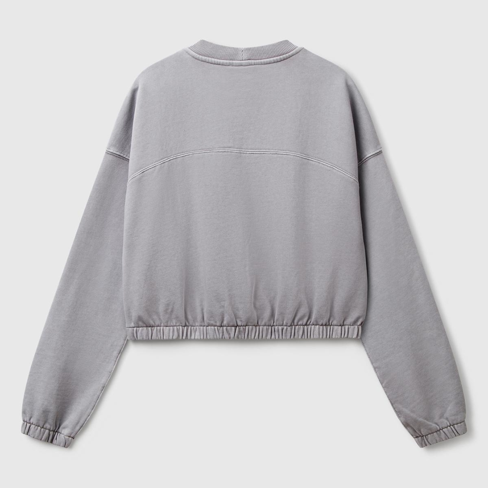 Kadın Antrasit %100 Pamuk Logo Baskılı Düşük Omuzlu Relax Fit Sweatshirt