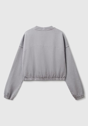  Kadın Antrasit %100 Pamuk Logo Baskılı Düşük Omuzlu Relax Fit Sweatshirt