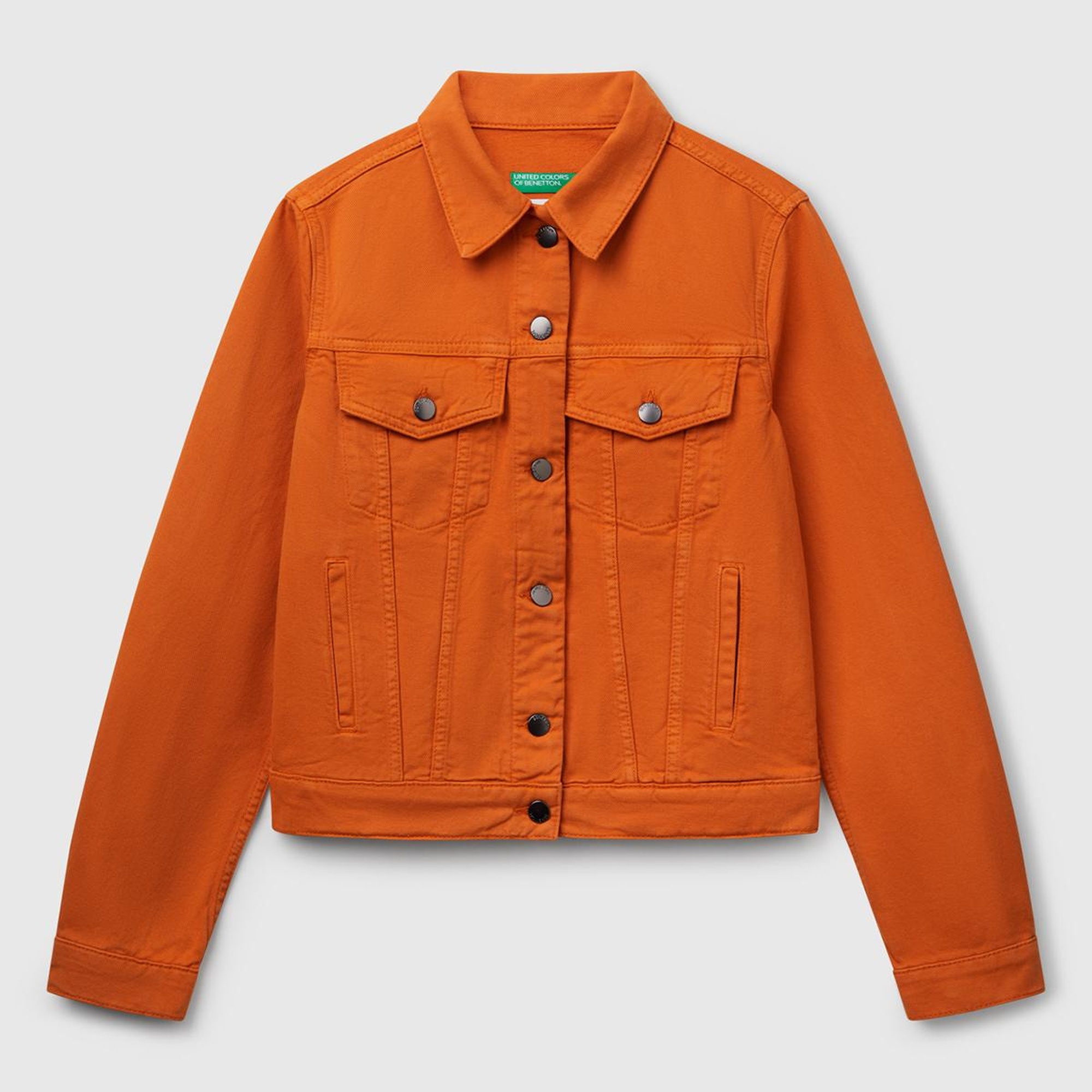 Kadın Turuncu %100 Pamuk Yanları Cepli Straight Fit Denim Ceket