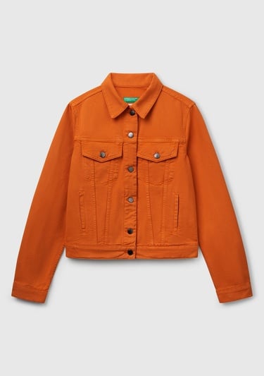  Kadın Turuncu %100 Pamuk Yanları Cepli Straight Fit Denim Ceket