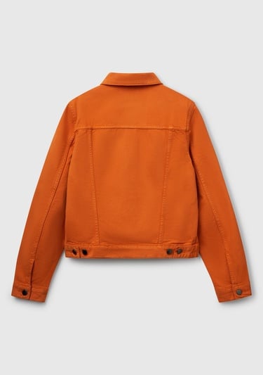  Kadın Turuncu %100 Pamuk Yanları Cepli Straight Fit Denim Ceket