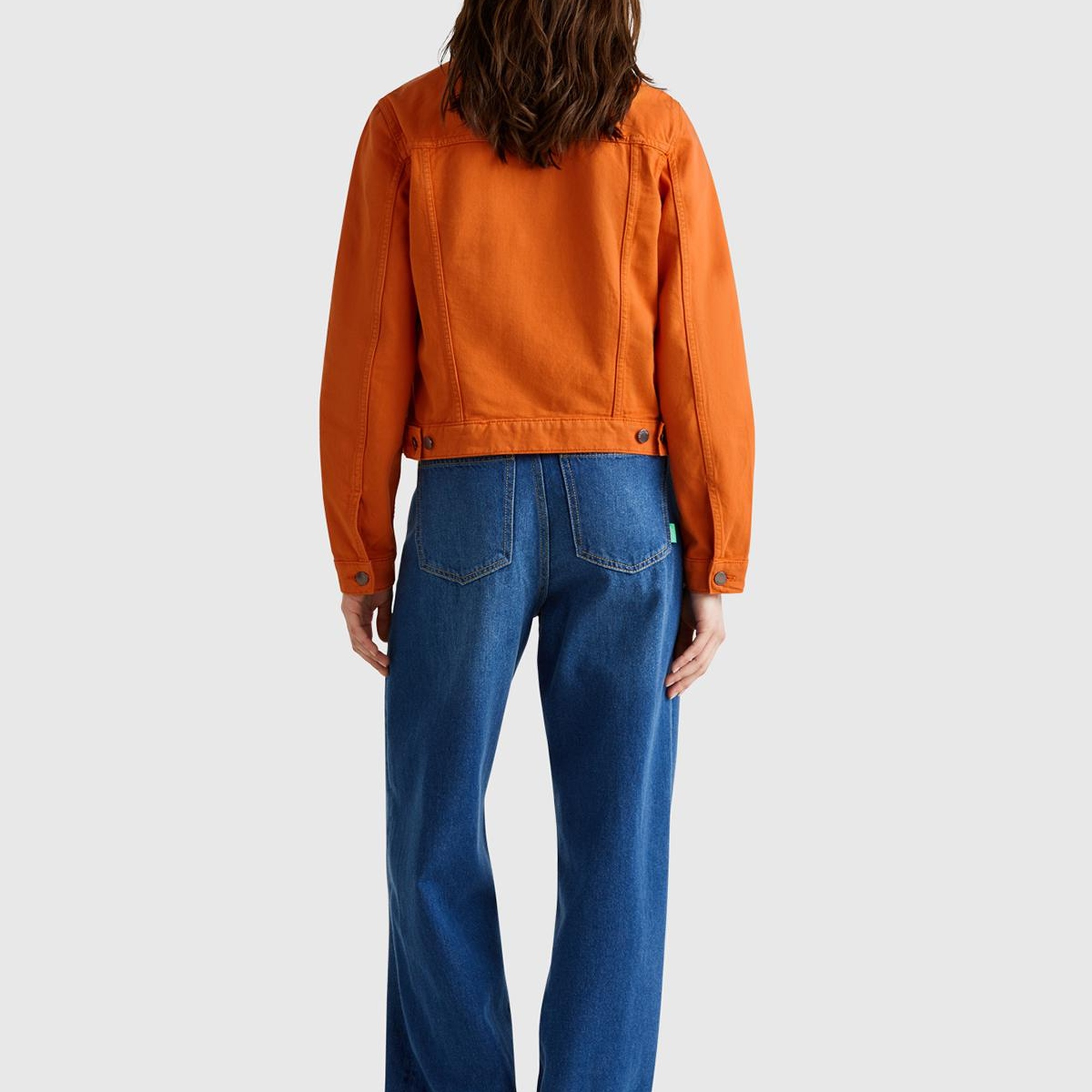 Kadın Turuncu %100 Pamuk Yanları Cepli Straight Fit Denim Ceket