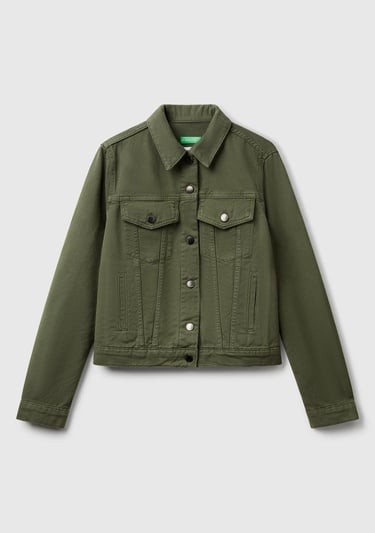 Kadın Soluk Yeşil %100 Pamuk Yanları Cepli Straight Fit Denim Ceket
