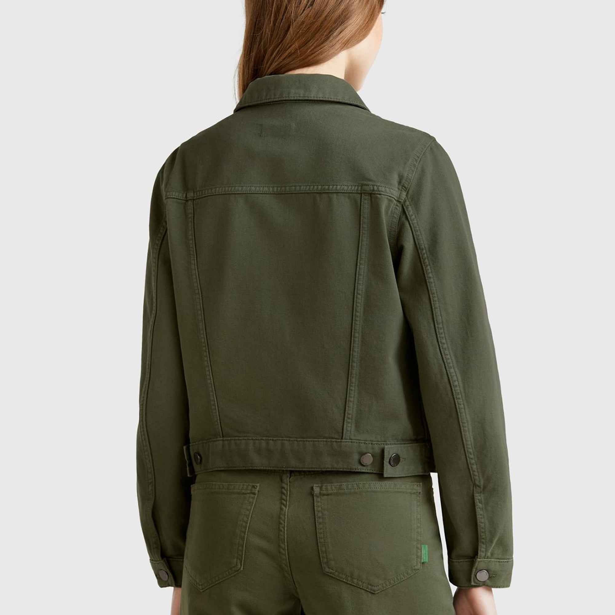 Kadın Soluk Yeşil %100 Pamuk Yanları Cepli Straight Fit Denim Ceket