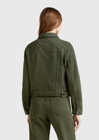  Kadın Soluk Yeşil %100 Pamuk Yanları Cepli Straight Fit Denim Ceket