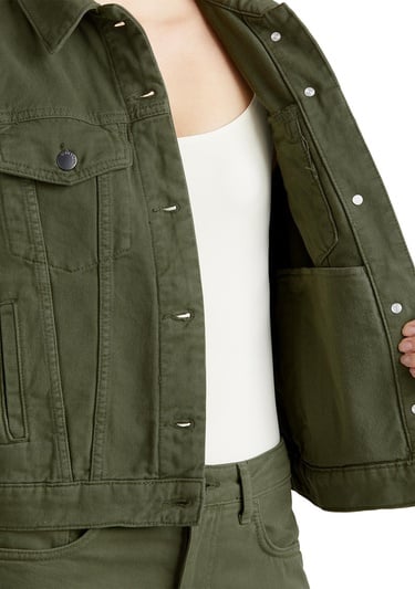  Kadın Soluk Yeşil %100 Pamuk Yanları Cepli Straight Fit Denim Ceket