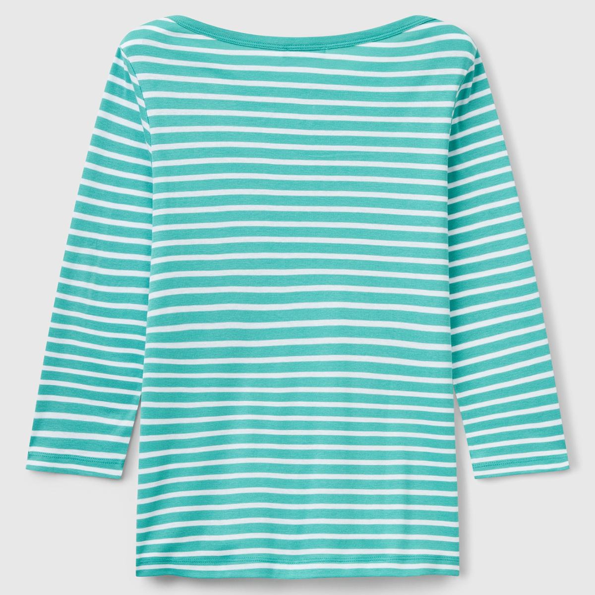 Kadın Mavi %100 Pamuk Çizgili Logolu Kayık Yaka Truvakar Kol T-Shirt