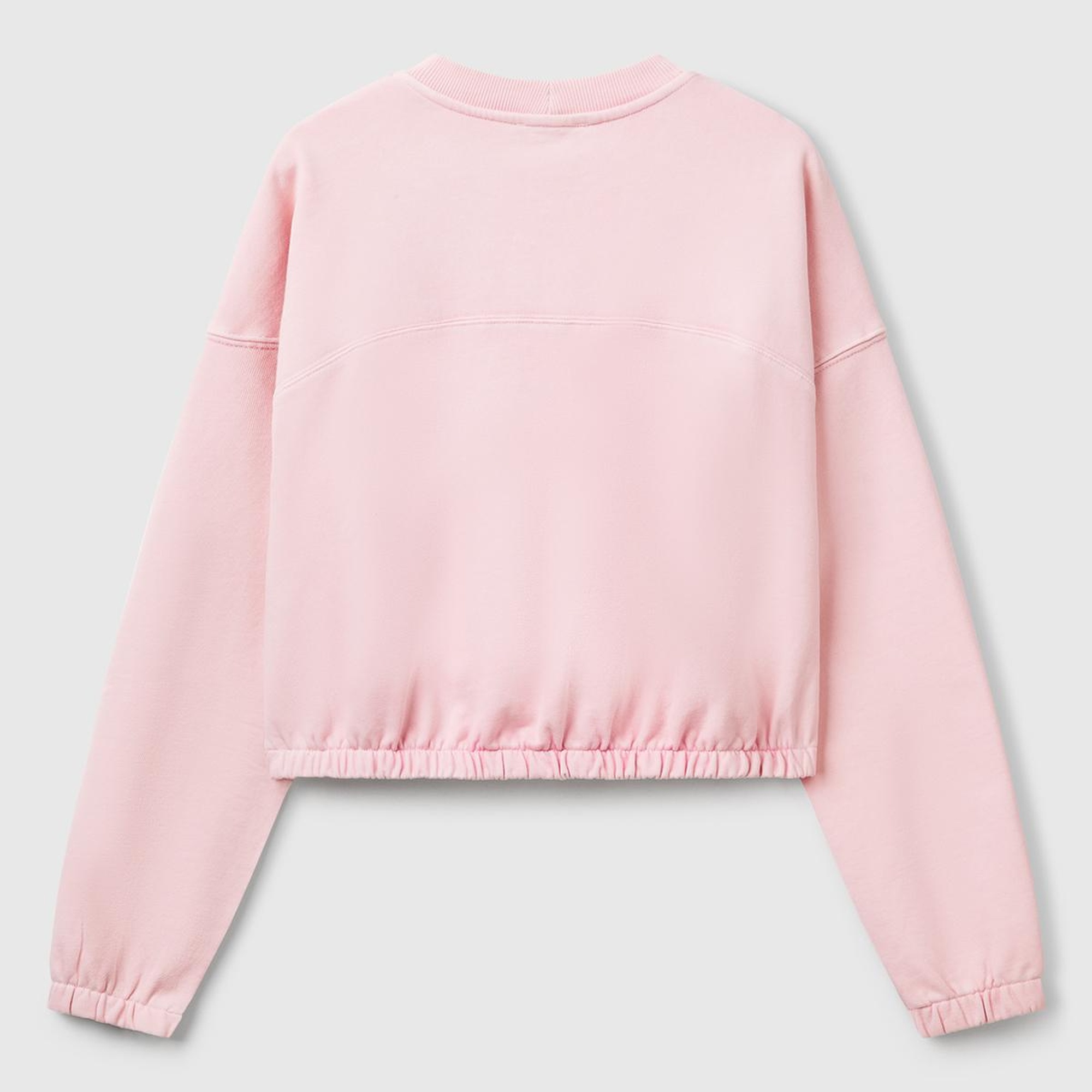Kadın Pembe %100 Pamuk Logo Baskılı Düşük Omuzlu Relax Fit Sweatshirt