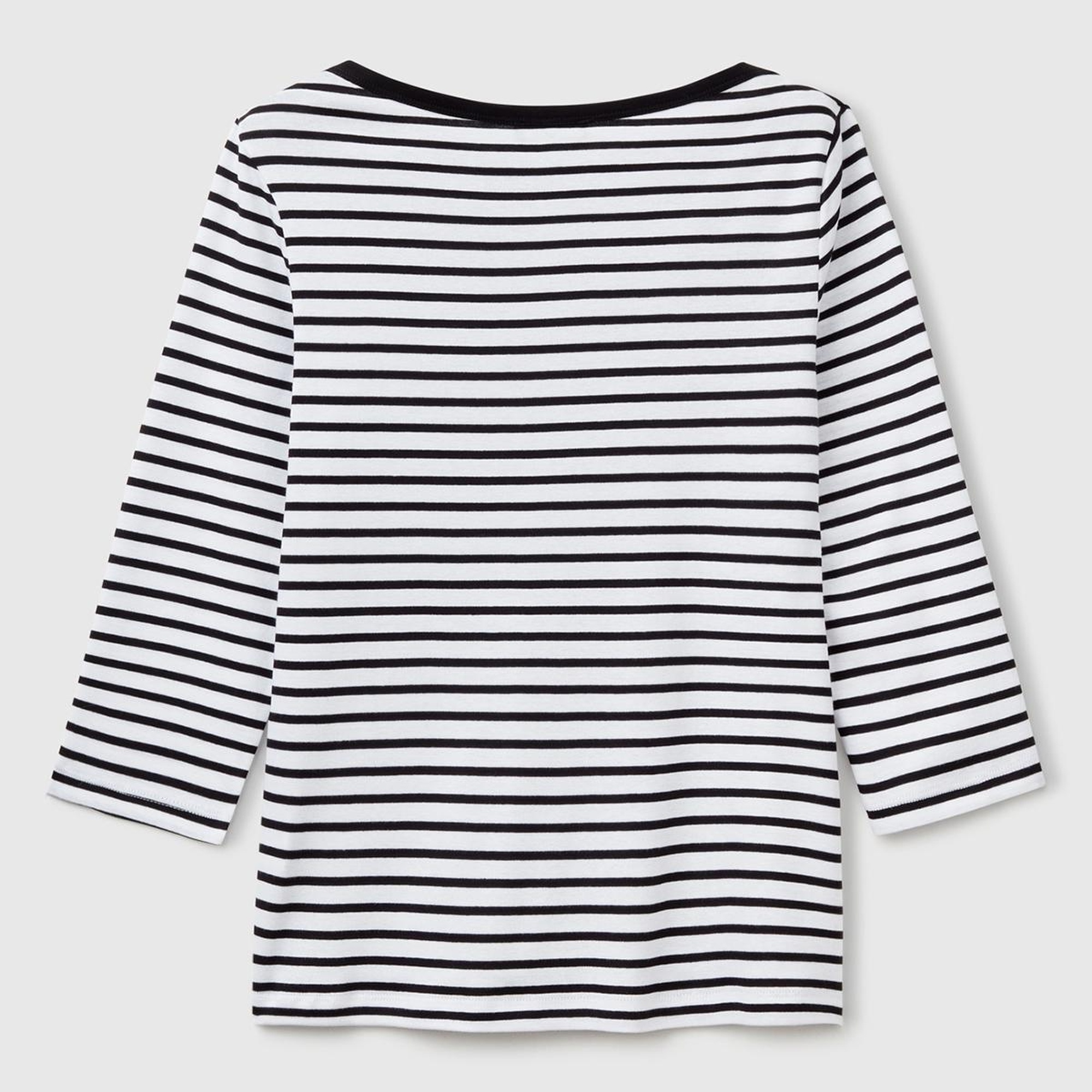 Kadın Beyaz %100 Pamuk Çizgili Logolu Kayık Yaka Truvakar Kol T-Shirt