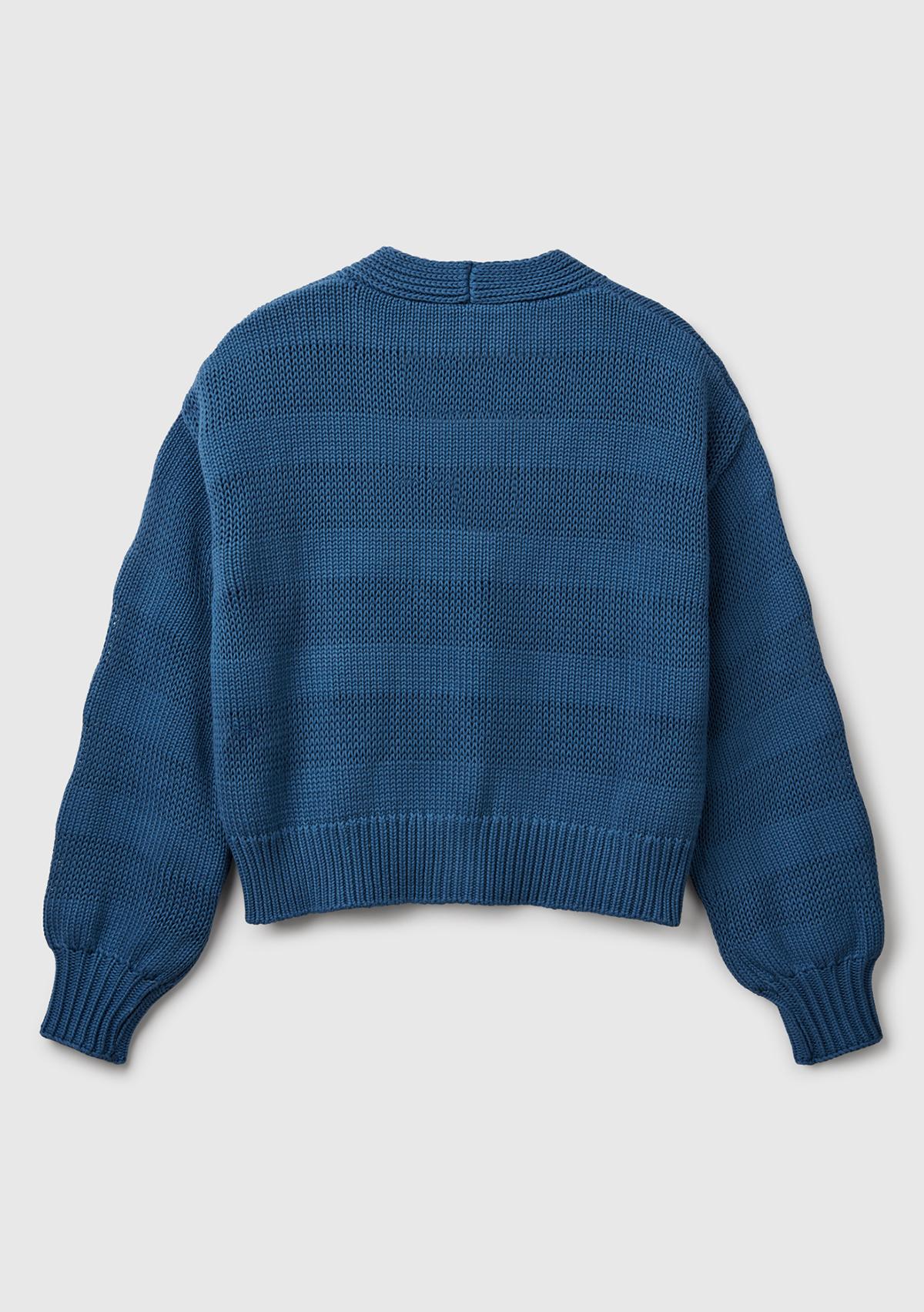  Kadın Denim %100 Pamuk Şerit Efektli Düşük Omuzlu Örme Relax Fit Hırka