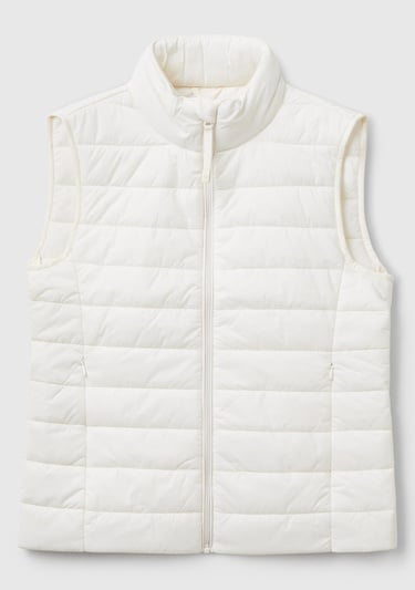  Kadın Krem Polyester Dolgulu Fermuarlı Slim Fit Pufa Yelek