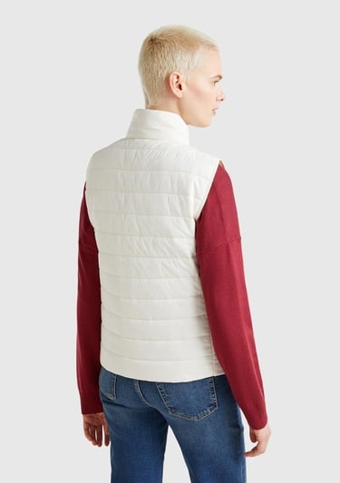  Kadın Krem Polyester Dolgulu Fermuarlı Slim Fit Pufa Yelek