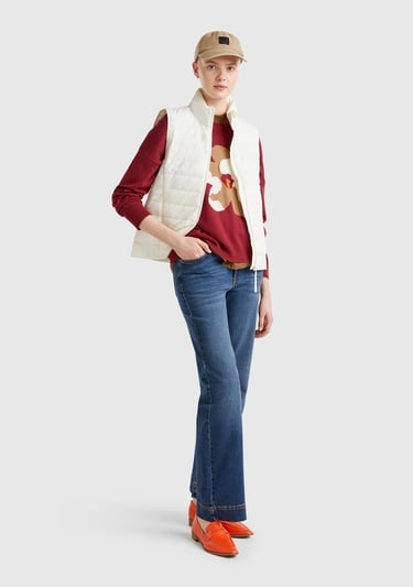  Kadın Krem Polyester Dolgulu Fermuarlı Slim Fit Pufa Yelek