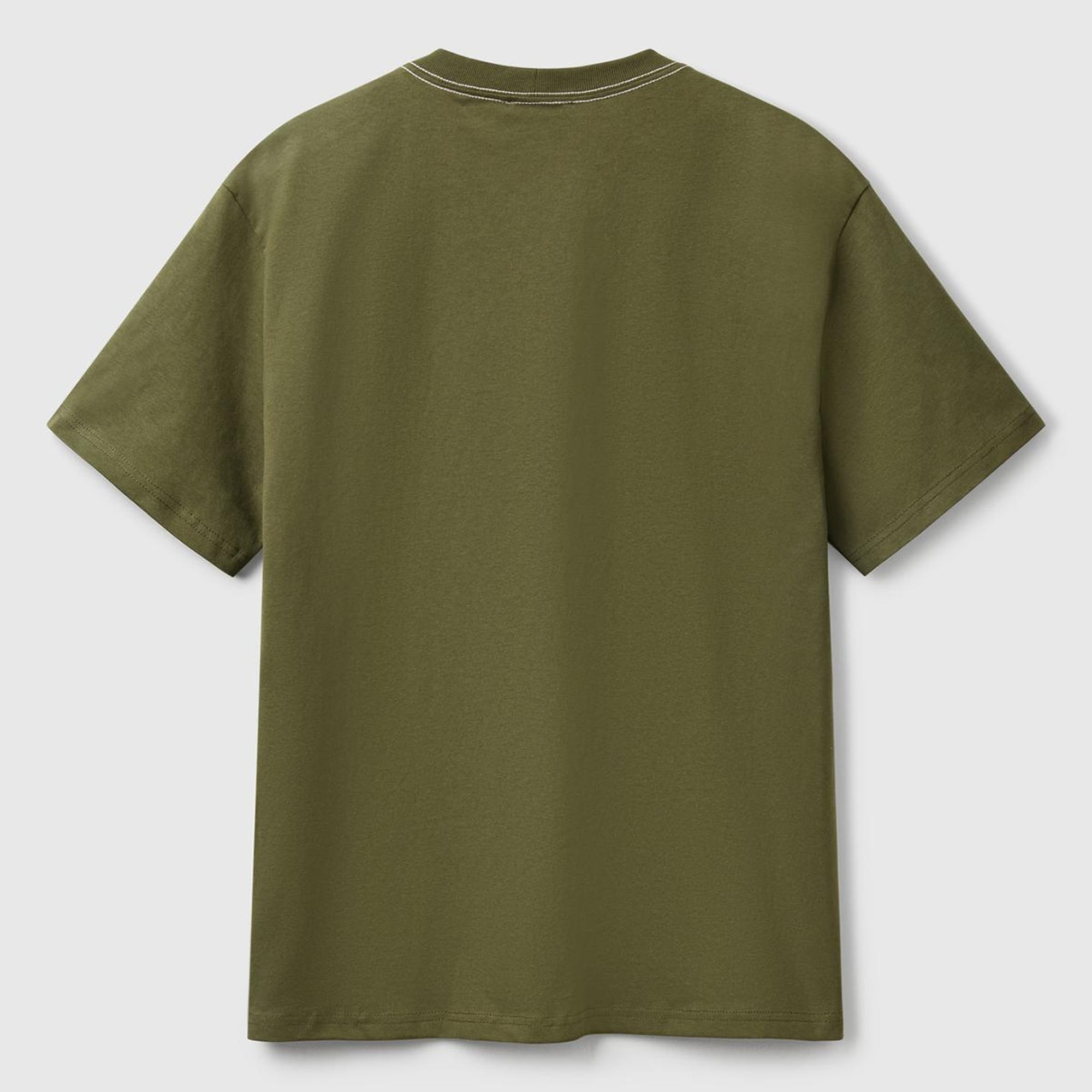 Erkek Haki %100 Pamuk Sol Önü Baskılı Relax Fit Bisiklet Yaka T-Shirt