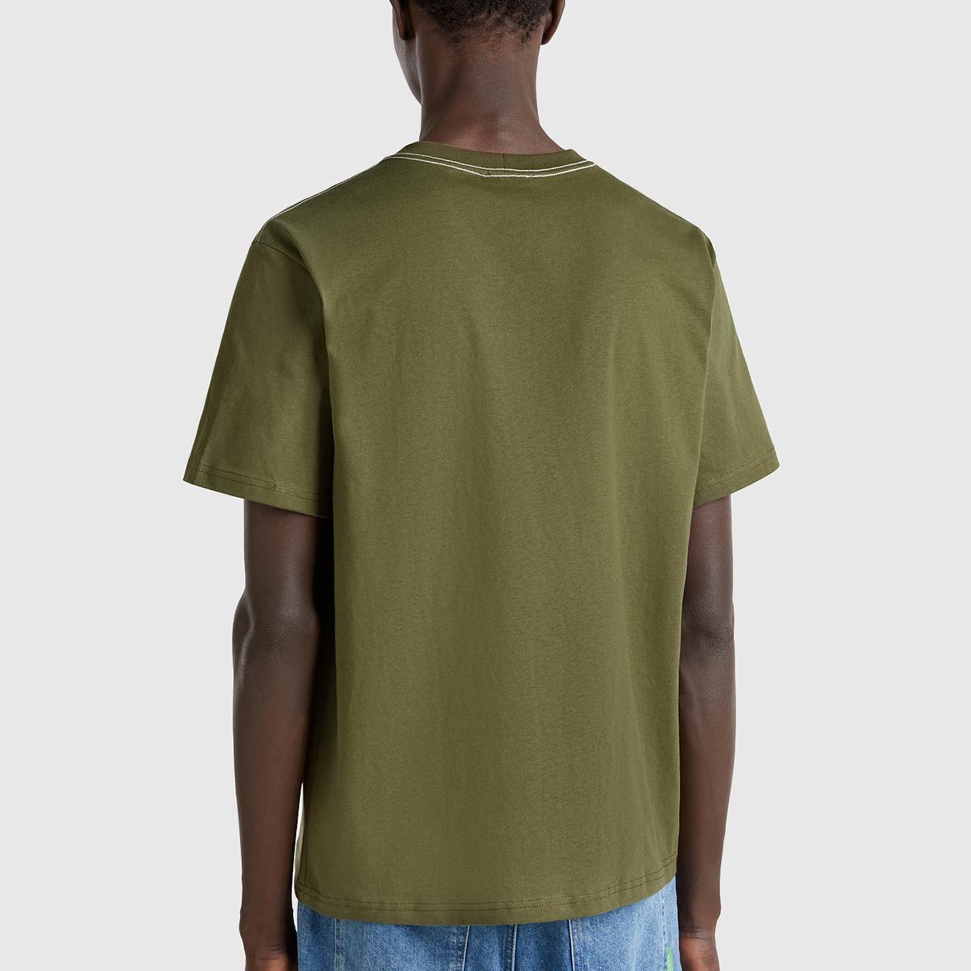 Erkek Haki %100 Pamuk Sol Önü Baskılı Relax Fit Bisiklet Yaka T-Shirt