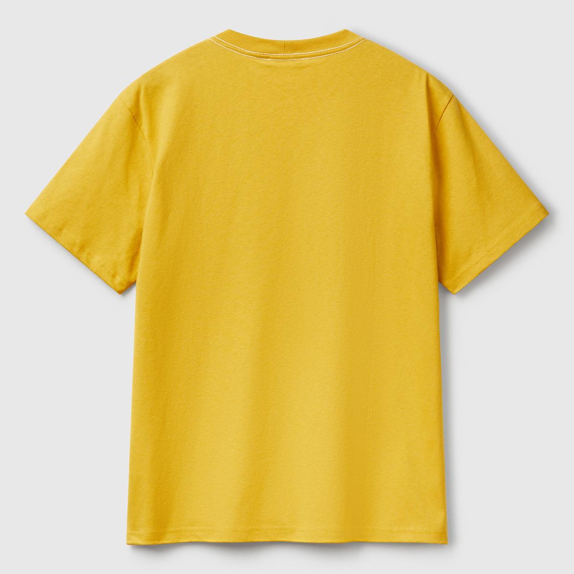 Erkek Sarı %100 Pamuk Sol Önü Baskılı Relax Fit Bisiklet Yaka T-Shirt