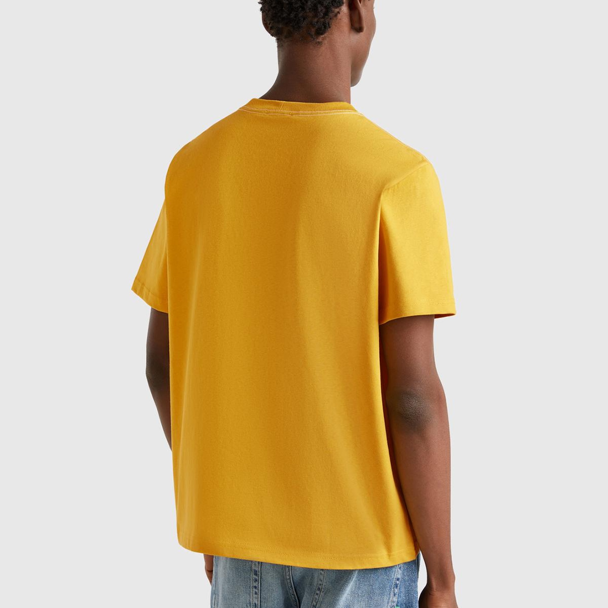 Erkek Sarı %100 Pamuk Sol Önü Baskılı Relax Fit Bisiklet Yaka T-Shirt