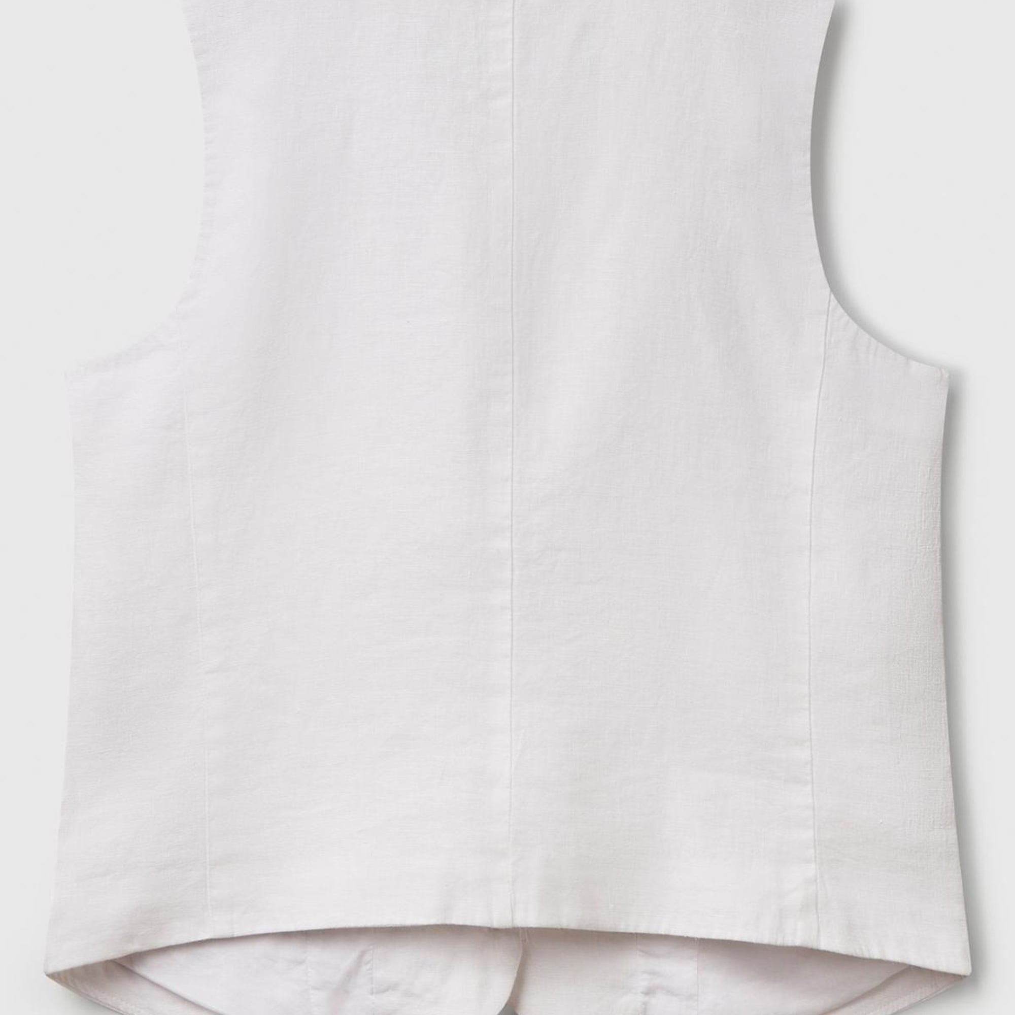 Kadın Beyaz %100 Keten Önü Düğme İliklemeli V Yaka Yelek