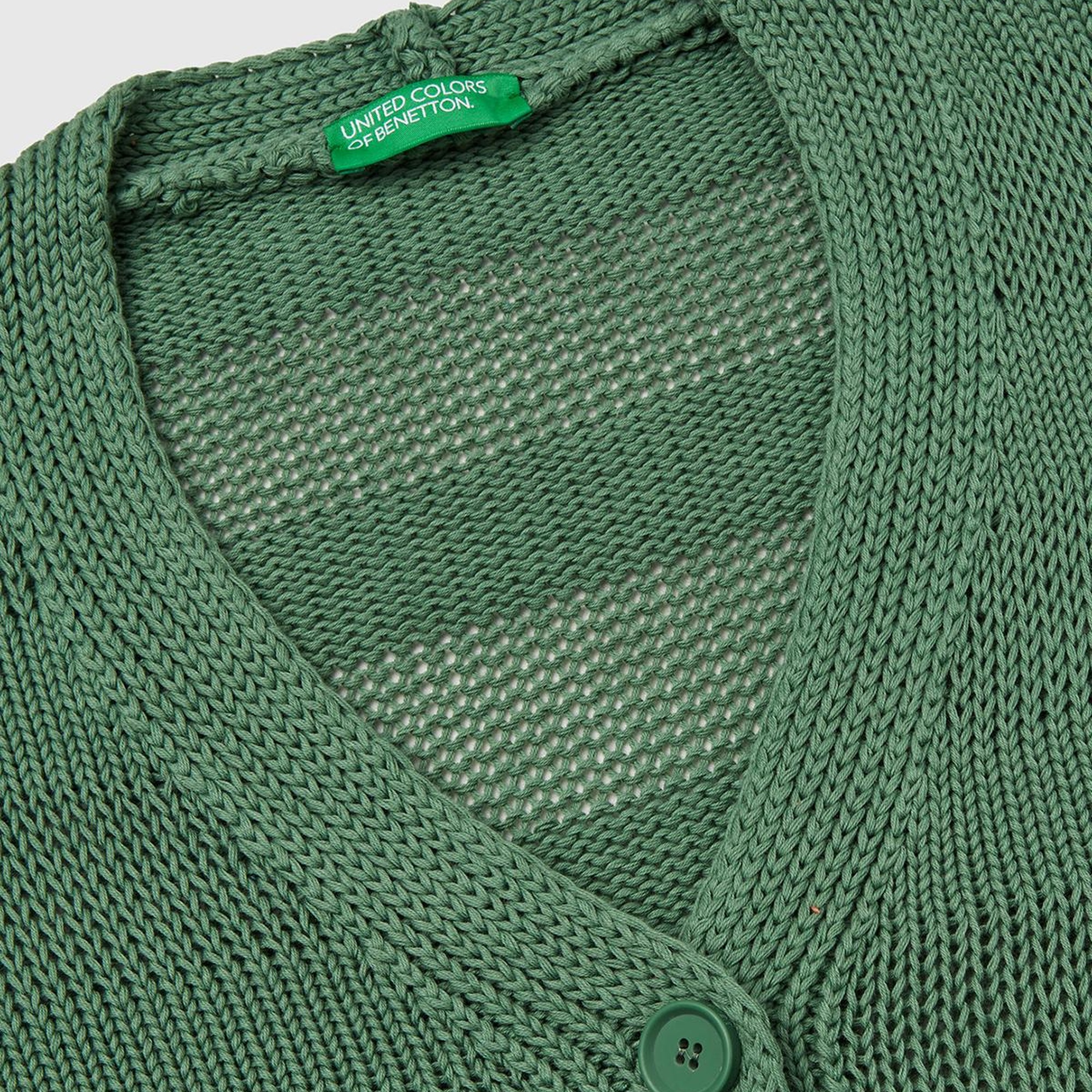 Kadın Açık Yeşil %100 Pamuk Şerit Efektli Düşük Omuzlu Örme Relax Fit Hırka