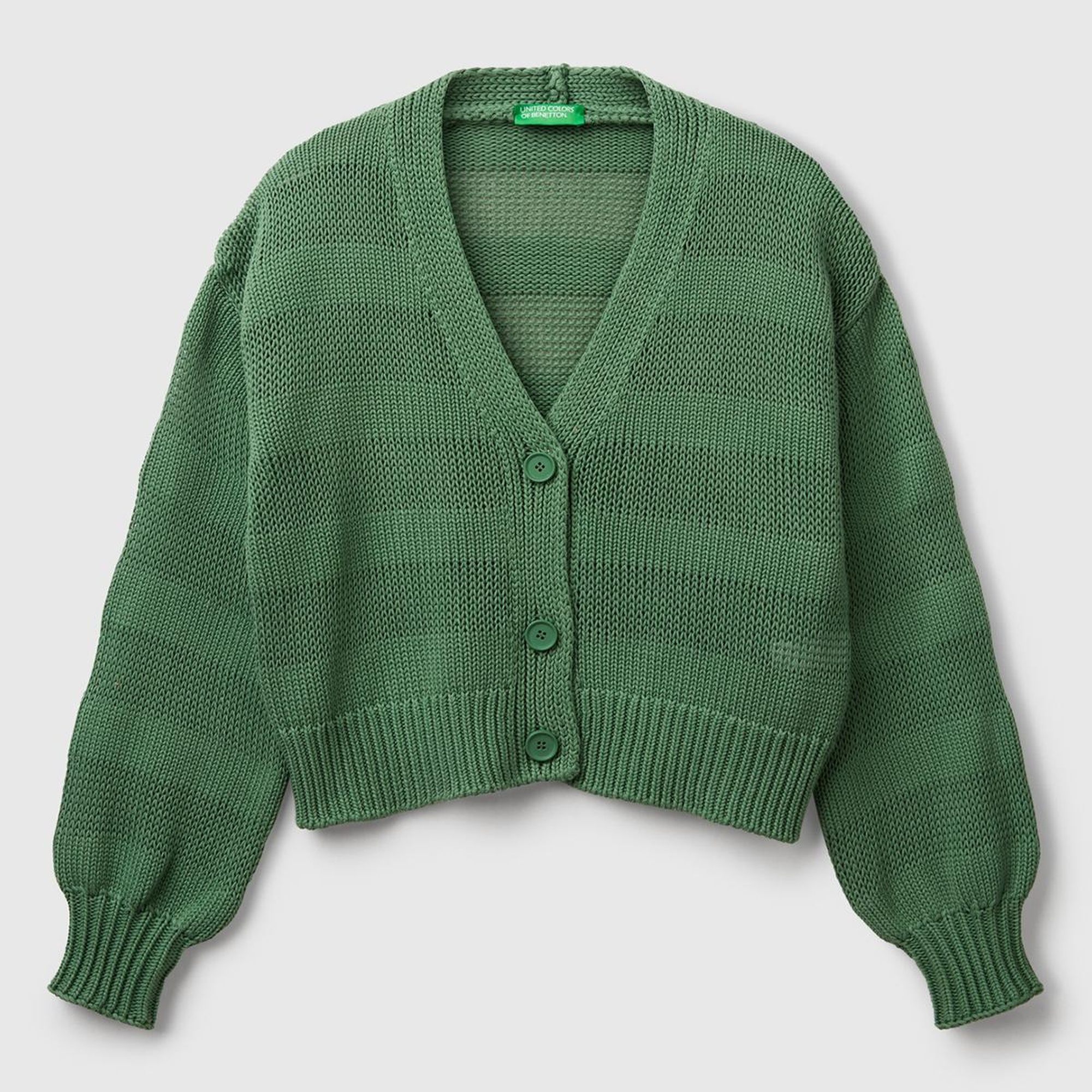 Kadın Açık Yeşil %100 Pamuk Şerit Efektli Düşük Omuzlu Örme Relax Fit Hırka