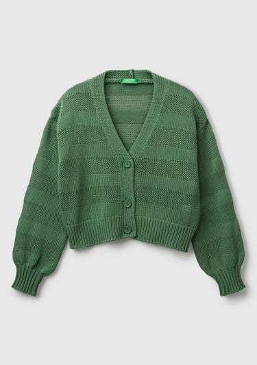  Kadın Açık Yeşil %100 Pamuk Şerit Efektli Düşük Omuzlu Örme Relax Fit Hırka