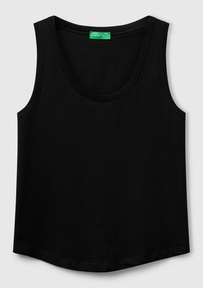  Kadın Siyah %100 Pamuk Nervür Detaylı  Atlet