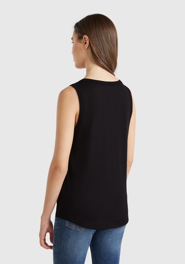  Kadın Siyah %100 Pamuk Nervür Detaylı  Atlet