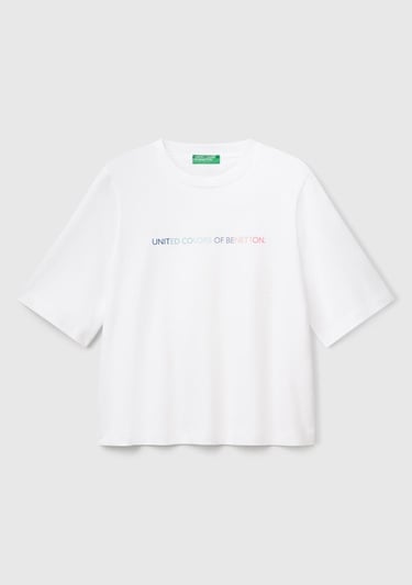  Kadın Beyaz Mix %100 Pamuk Logo Baskılı Düşük Omuzlu Örme Relax Fit T-Shirt