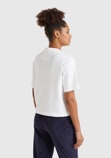  Kadın Beyaz Mix %100 Pamuk Logo Baskılı Düşük Omuzlu Örme Relax Fit T-Shirt