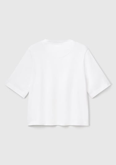  Kadın Beyaz Mix %100 Pamuk Logo Baskılı Düşük Omuzlu Örme Relax Fit T-Shirt