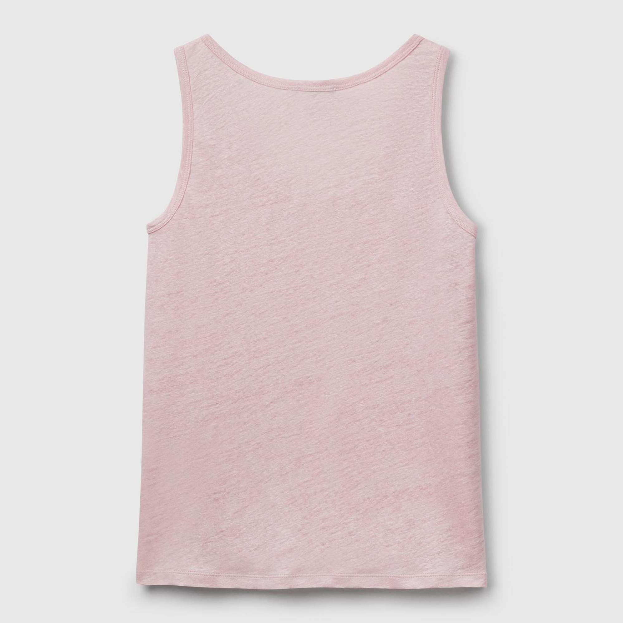 Kadın Pembe %100 Keten Yanları Yırtmaçlı Regular Fit Yuvarlak Yaka Atlet