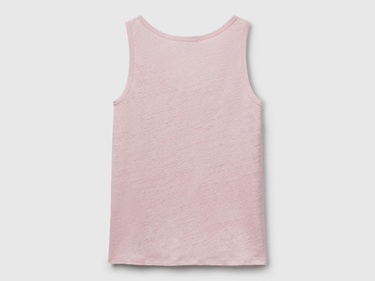  Kadın Pembe %100 Keten Yanları Yırtmaçlı Regular Fit Yuvarlak Yaka Atlet