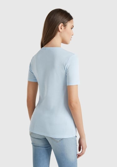  Kadın Açık Mavi %100 Koton Basic Kısa Kollu Bisiklet Yaka T-Shirt