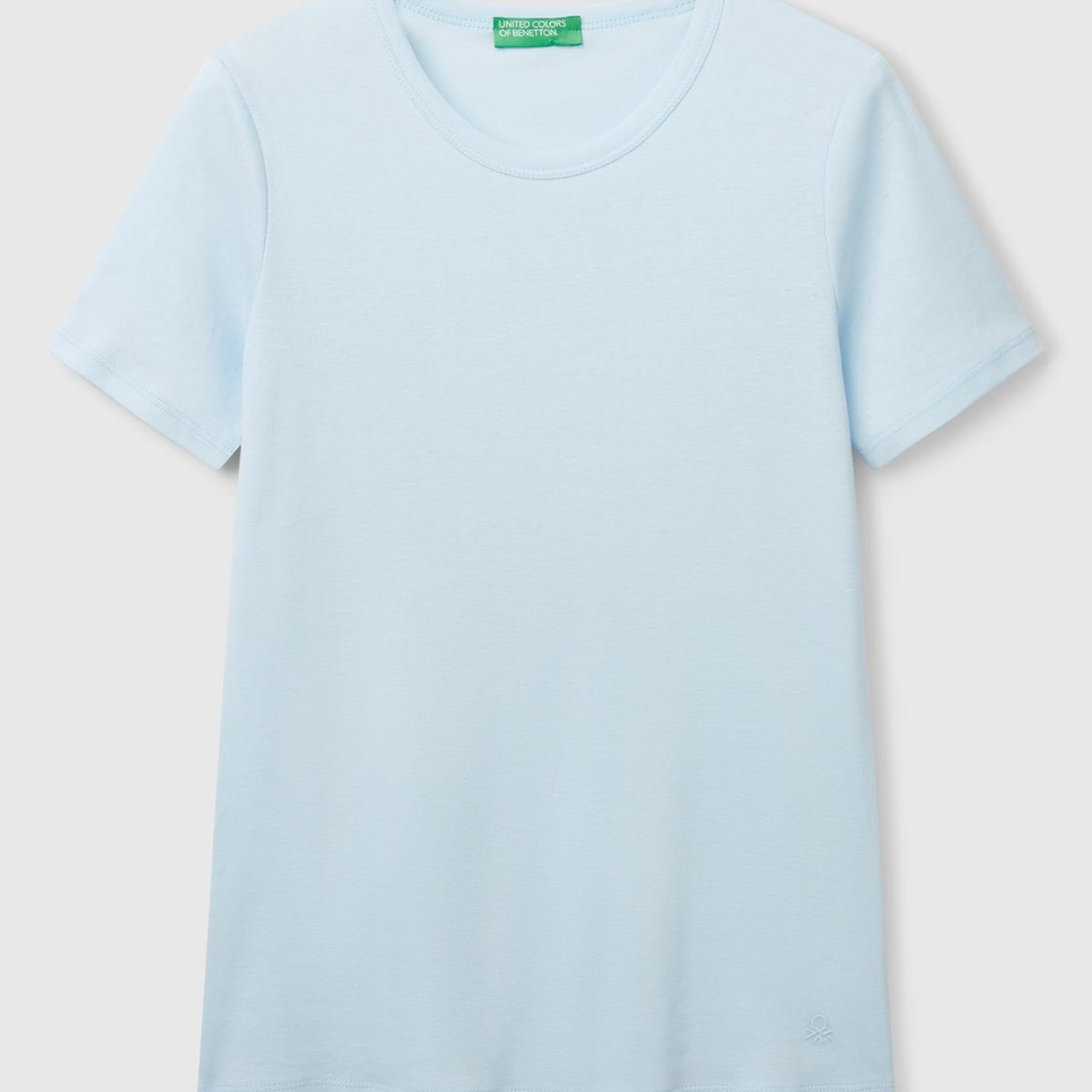 Kadın Açık Mavi %100 Koton Basic Kısa Kollu Bisiklet Yaka T-Shirt
