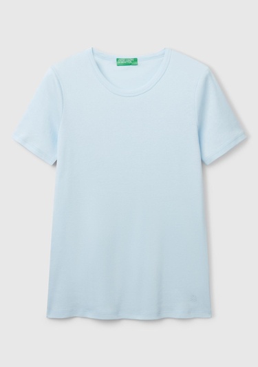  Kadın Açık Mavi %100 Koton Basic Kısa Kollu Bisiklet Yaka T-Shirt