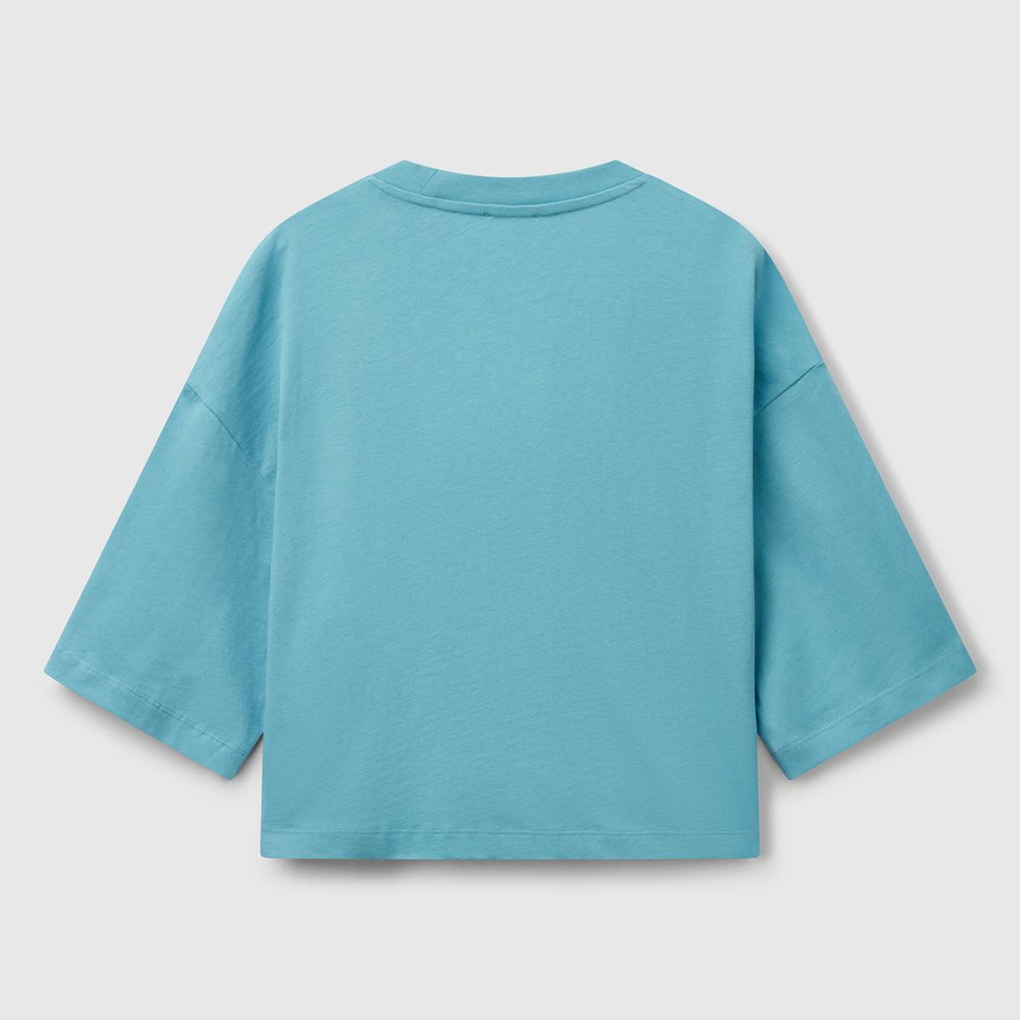 Kadın Mavi %100 Koton Çiçek Desenli Boxy Fit T-Shirt