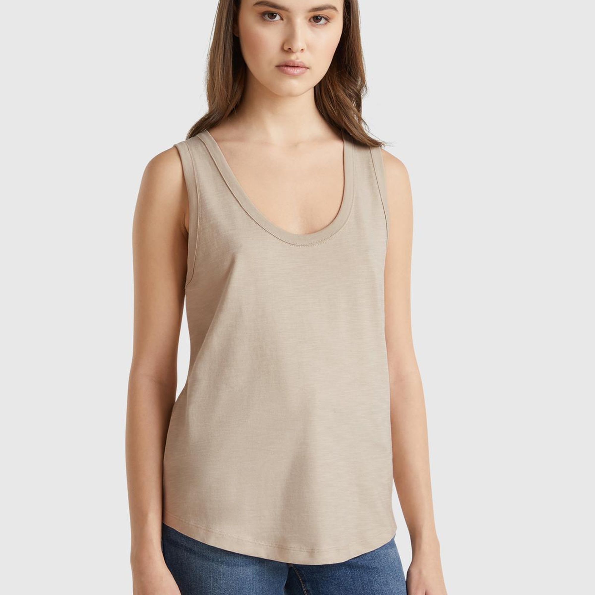 Kadın Bej %100 Pamuk Nervür Detaylı  Atlet