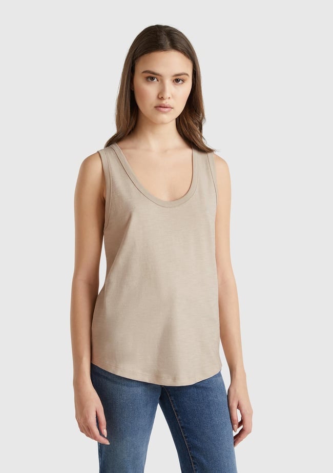  Kadın Bej %100 Pamuk Nervür Detaylı  Atlet