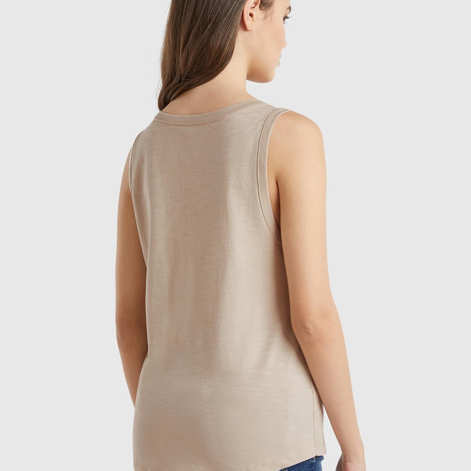 Kadın Bej %100 Pamuk Nervür Detaylı  Atlet